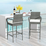 Patio Wicker Barstools with Armrests and Soft Cushions for Porch Backyard Set of 2