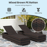 Patio Wicker Lounge Chair with 4-level Backrest and Long Seat Cushion-Brown