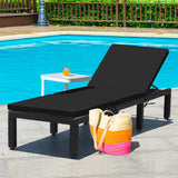 Patio Rattan Height Adjustable Lounge Chair with 2 Set of Cushion Cover-Black & Turquoise