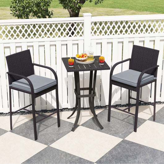 3-Piece Patio Wicker Rattan Bar Height Chairs and Square Table Set-Black