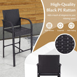 3-Piece Patio Wicker Rattan Bar Height Chairs and Square Table Set-Black