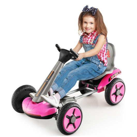 Pedal Powered 4-Wheel Toy Car with Adjustable Steering Wheel and Seat-Pink