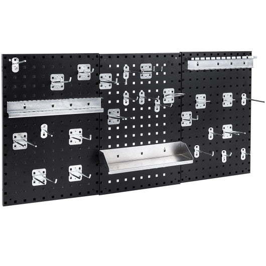 Wall-Mounted Pegboard Kit with 3 Pegboards for Garage Workshop-Black