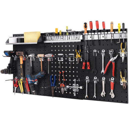 Wall-Mounted Pegboard Kit with 3 Pegboards for Garage Workshop-Black