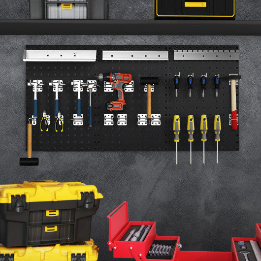 Wall-Mounted Pegboard Kit with 3 Pegboards for Garage Workshop-Black