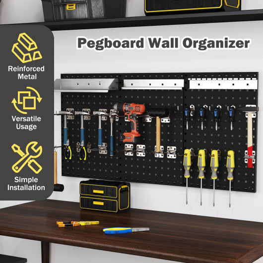Wall-Mounted Pegboard Kit with 3 Pegboards for Garage Workshop-Black