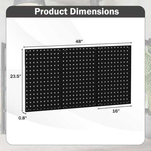 Wall-Mounted Pegboard Kit with 3 Pegboards for Garage Workshop-Black