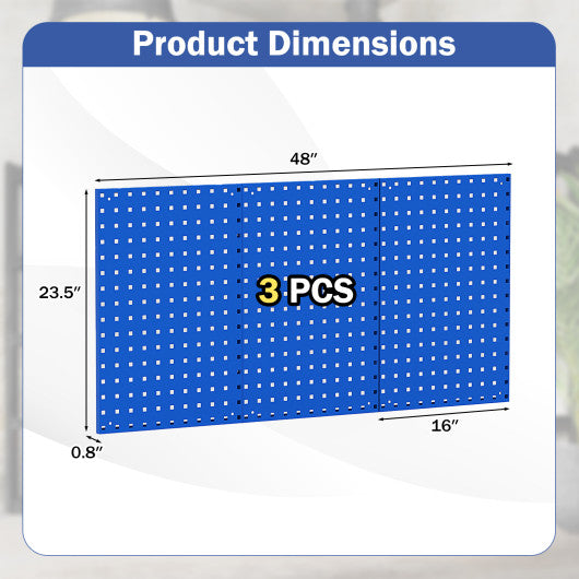 Wall-Mounted Pegboard Kit with 3 Pegboards for Garage Workshop-Navy