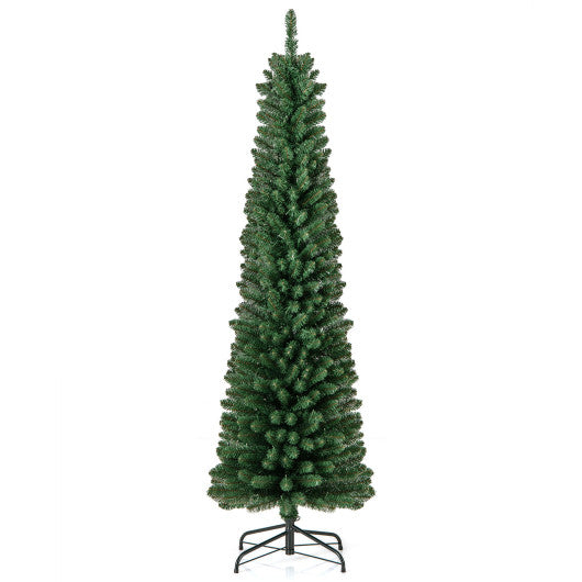 Pencil Christmas Tree with Memory Wire Branch Tips and Warm  LED Lights-6FT