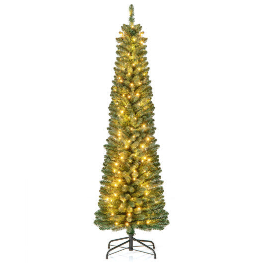 Pencil Christmas Tree with Memory Wire Branch Tips and Warm  LED Lights-6FT