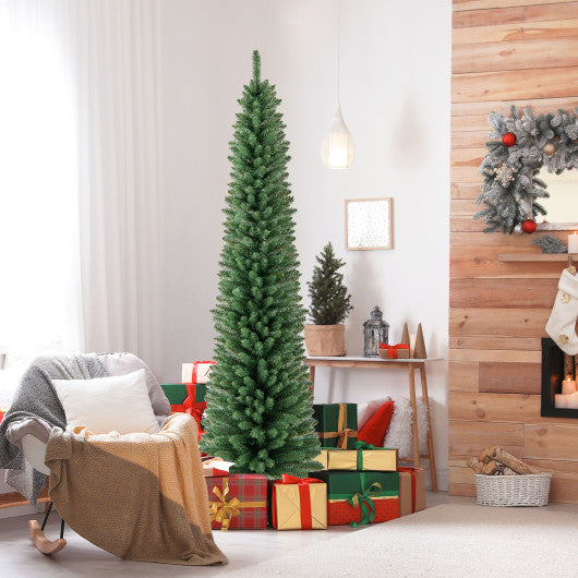 Pencil Christmas Tree with Memory Wire Branch Tips and Warm  LED Lights-7FT