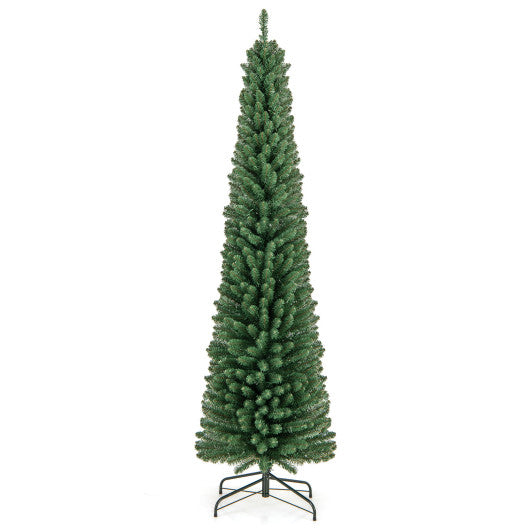 Pencil Christmas Tree with Memory Wire Branch Tips and Warm  LED Lights-7FT
