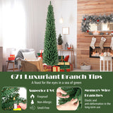 Pencil Christmas Tree with Memory Wire Branch Tips and Warm  LED Lights-8FT