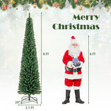 Pencil Christmas Tree with Memory Wire Branch Tips and Warm  LED Lights-8FT