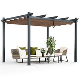 10 x 12 Feet Outdoor Aluminum Retractable Pergola Canopy Shelter Grape Trellis-Coffee