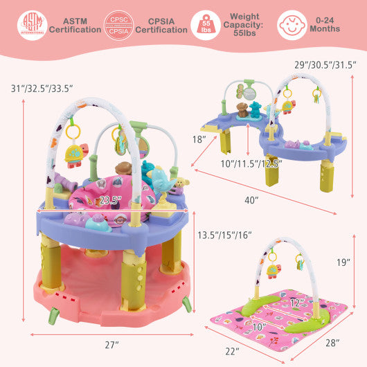 3-in-1 Baby Activity Center with 3-position for 0-24 Months-Pink
