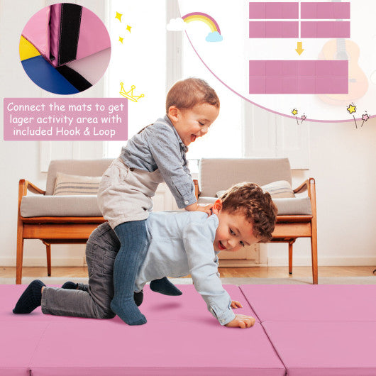 6 x 2 FT Tri-Fold Gym Mat with Handles and Removable Zippered Cover-Pink