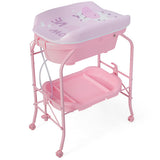 Folding Baby Changing Table with Bathtub and 4 Universal Wheels-Pink