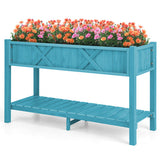 Poly Wood Elevated Planter Box with Legs Storage Shelf Drainage Holes-Blue