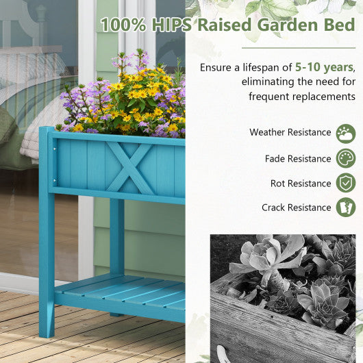 Poly Wood Elevated Planter Box with Legs Storage Shelf Drainage Holes-Blue