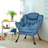 Modern Polyester Fabric Lazy Chair with Steel Frame and Side Pocket-Navy