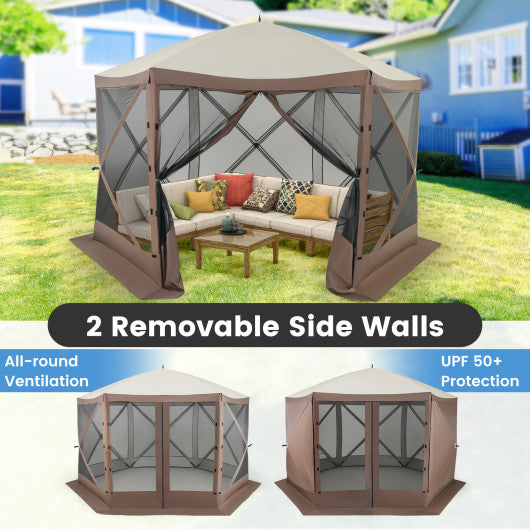 Pop-up Gazebo 6-sided Instant Setup Screen House Hub Tent with Mesh Netting Walls-Coffee