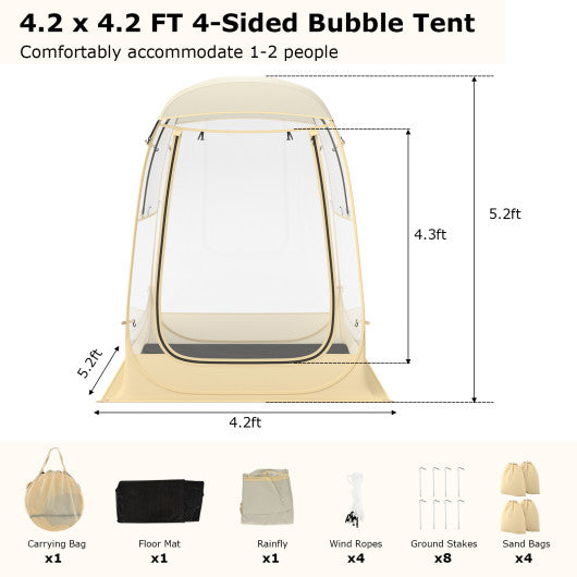 Instant Pop up Sports Tent with Carrying Bag and Floor Mat for 1-2/5-6 People-S