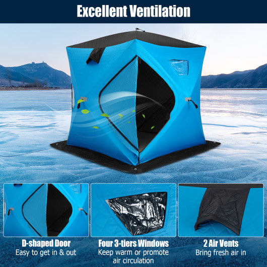 Portable 2 Person Ice Shanty with Cotton Padded Walls-Blue