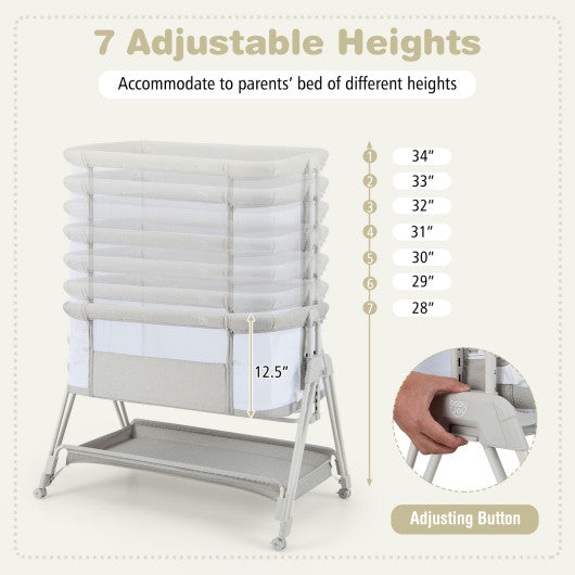 Baby Portable Bedside Sleeper with 7 Adjustable Heights-Gray