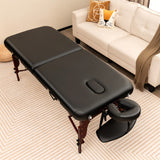 Folding Massage Table with Height-adjustable Beech Wood Frame-Black