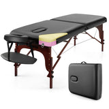Folding Massage Table with Height-adjustable Beech Wood Frame-Black