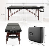 Folding Massage Table with Height-adjustable Beech Wood Frame-Black