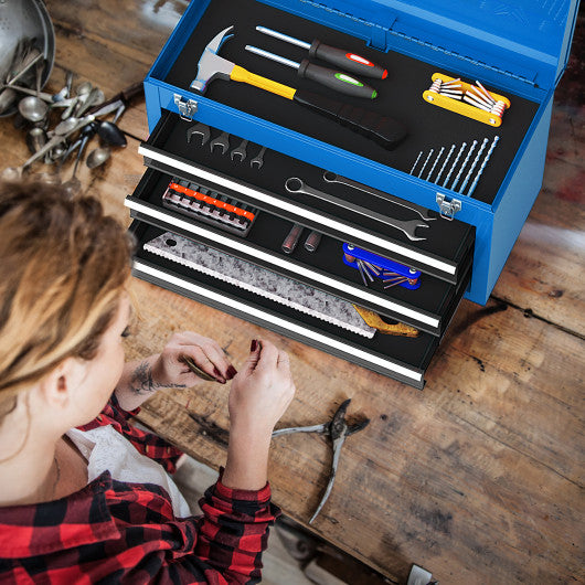 Portable Garage Mechanic Tool Cabinet Box with 3 Drawers-Blue