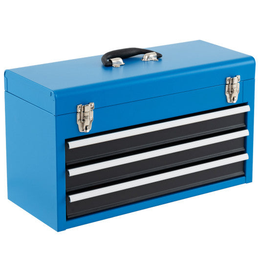 Portable Garage Mechanic Tool Cabinet Box with 3 Drawers-Blue