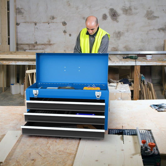Portable Garage Mechanic Tool Cabinet Box with 3 Drawers-Blue