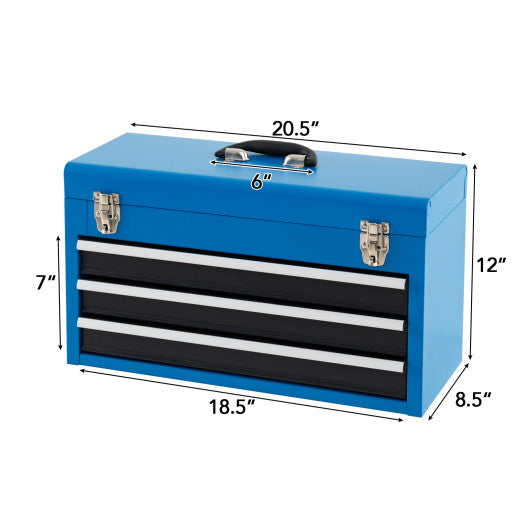 Portable Garage Mechanic Tool Cabinet Box with 3 Drawers-Blue