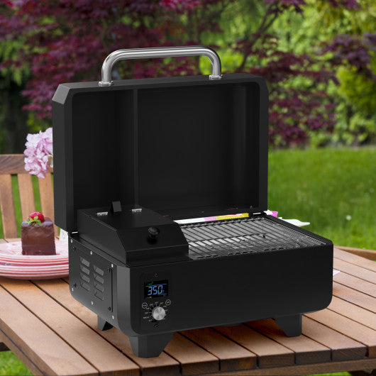 Outdoor Portable Tabletop Pellet Grill and Smoker with Digital Control System for BBQ-Black