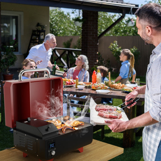 Outdoor Portable Tabletop Pellet Grill and Smoker with Digital Control System for BBQ-Red