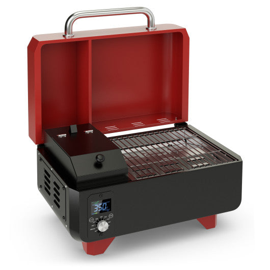 Outdoor Portable Tabletop Pellet Grill and Smoker with Digital Control System for BBQ-Red