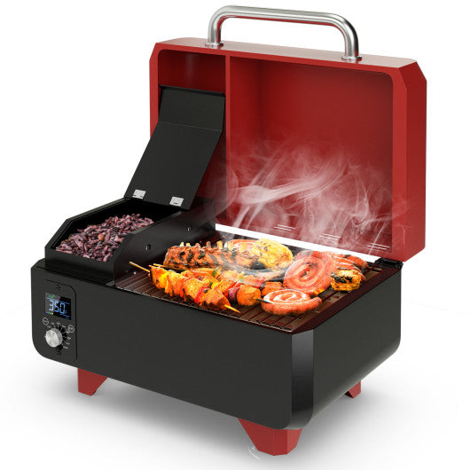 Outdoor Portable Tabletop Pellet Grill and Smoker with Digital Control System for BBQ-Red