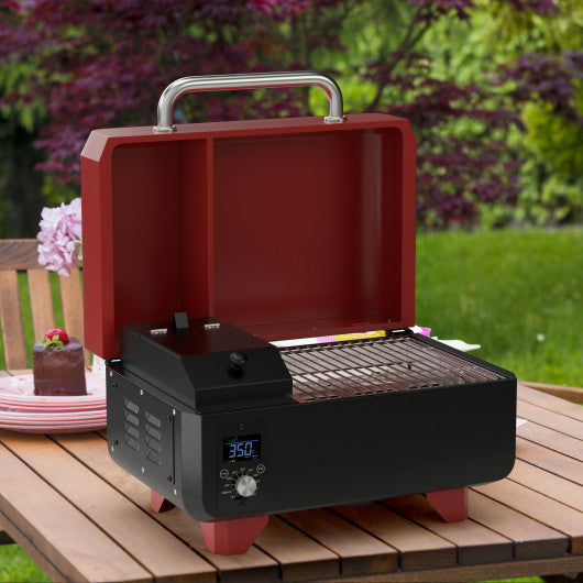Outdoor Portable Tabletop Pellet Grill and Smoker with Digital Control System for BBQ-Red