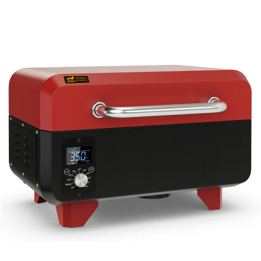 Outdoor Portable Tabletop Pellet Grill and Smoker with Digital Control System for BBQ-Red