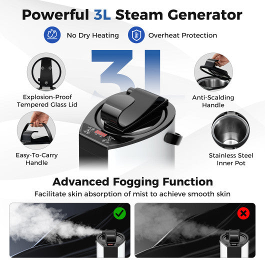 Portable Steam Sauna with 3L Steam Generator Remote Control Wood Foot Massager and Foldable Chair for Home-Gray