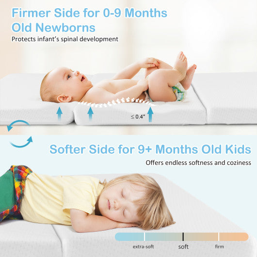 Portable Tri-fold Pack and Play Mattress Pad with Gel-Infused Memory Foam-White