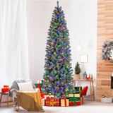 6.5/7.5 Feet Pre-Lit Blue Artificial Christmas Tree Slim with 9 Lighting Modes-9 ft