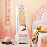 Kids Princess Vanity Table and Stool Set with Jewelry Cabinet and Mirror Drawer-Pink