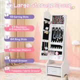 Kids Princess Vanity Table and Stool Set with Jewelry Cabinet and Mirror Drawer-Pink