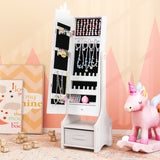 Kids Princess Vanity Table and Stool Set with Jewelry Cabinet and Mirror Drawer-White