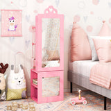 Princess Vanity Table and Stool Set Freestanding Jewelry Cabinet Armoire with Full-Length Mirror-Pink