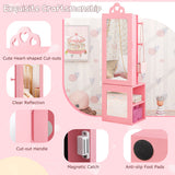 Princess Vanity Table and Stool Set Freestanding Jewelry Cabinet Armoire with Full-Length Mirror-Pink